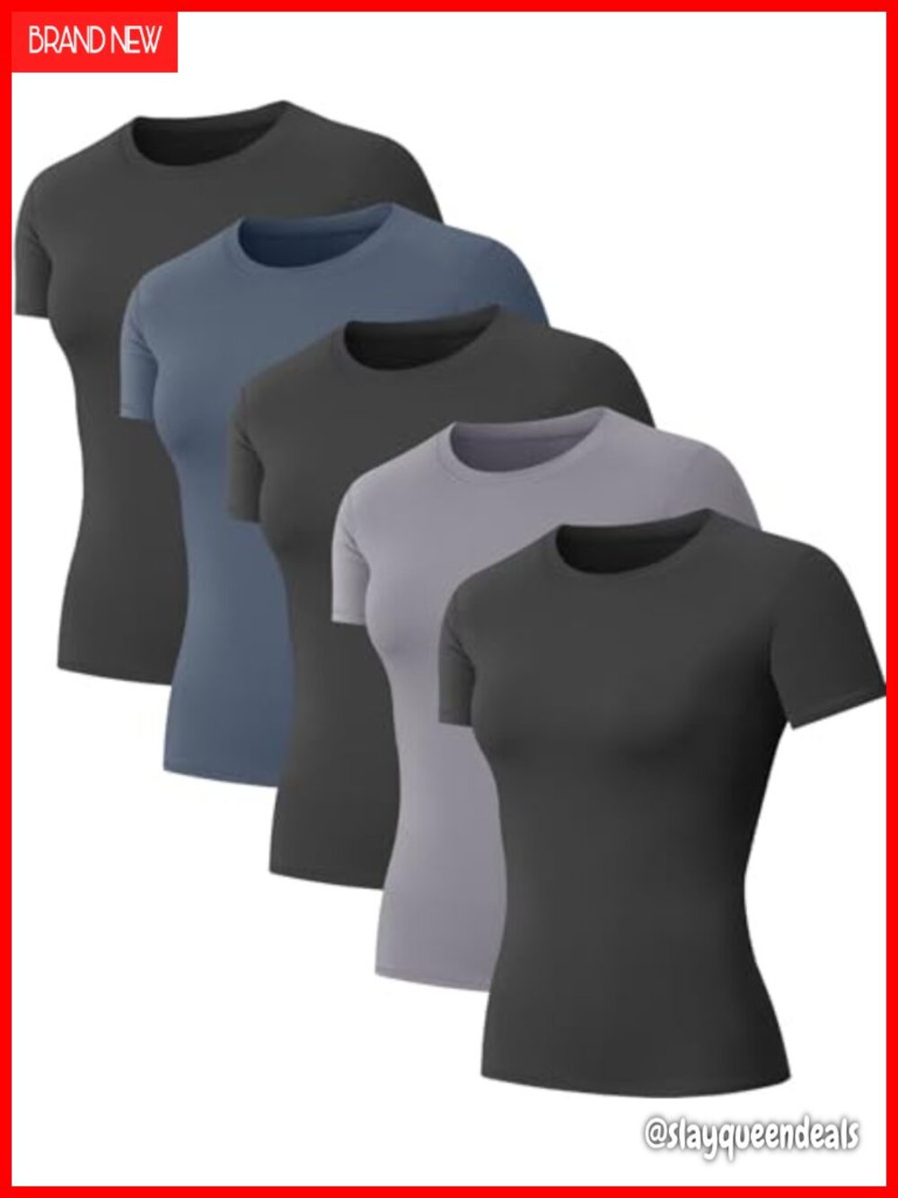 Women's Compression Shirts Short Sleeve Workout Gym Tops 5-Pack